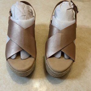 Pierre Dumas, Rose Gold wedge sandals. Size 7M New